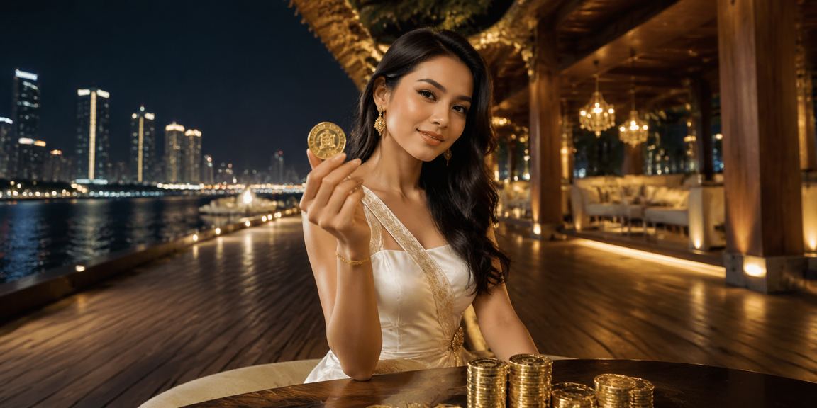 Model perempuan Indonesia tersenyum sambil mengikuti informasi taruhan olahraga secara online